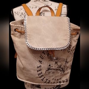 Backpack Bag France Paris Champs-Elysees Tan Color Straps Zipper Magnet New